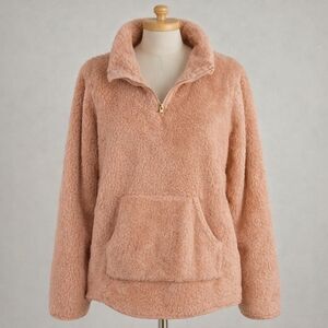 Cozy 1/4 Zip Sherpa Pullover - Blush Pink XL